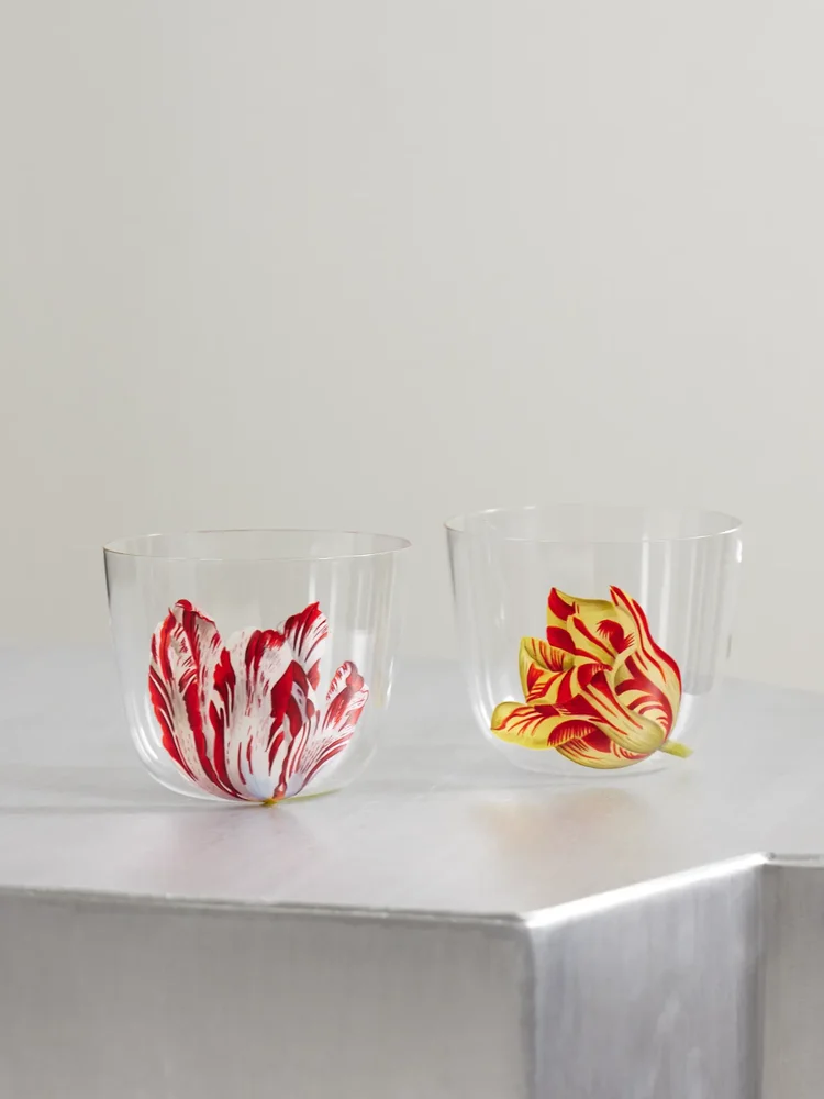 Tulipmania set of two painted crystal glass tumblers