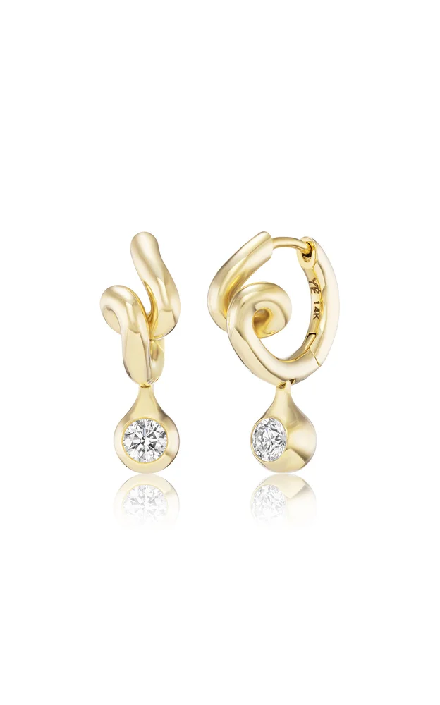 14K Yellow Gold Contour Droplet Huggies