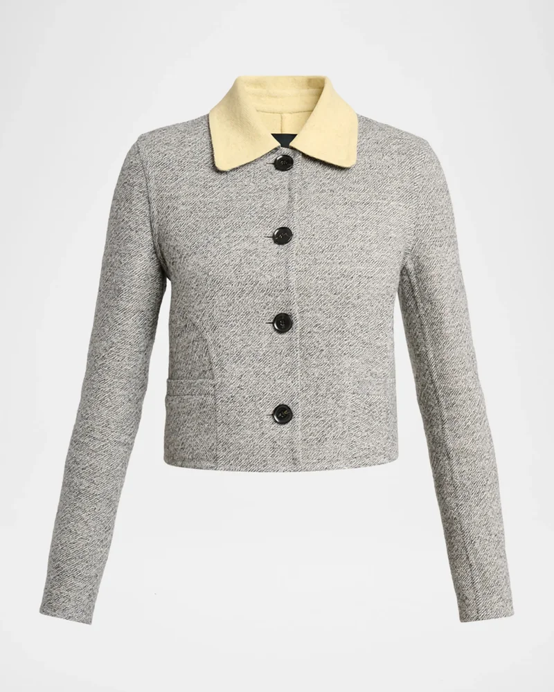 Gaelle Contrast-Collar Tweed Single-Breasted Jacket
