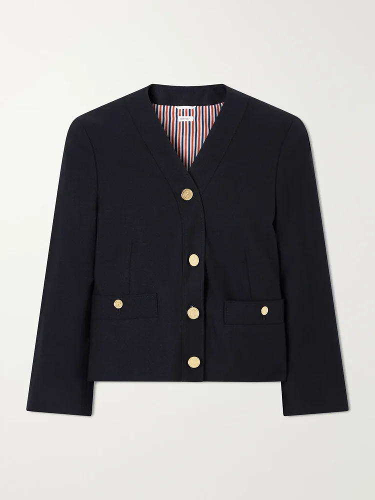 Cropped virgin wool-hopsack jacket