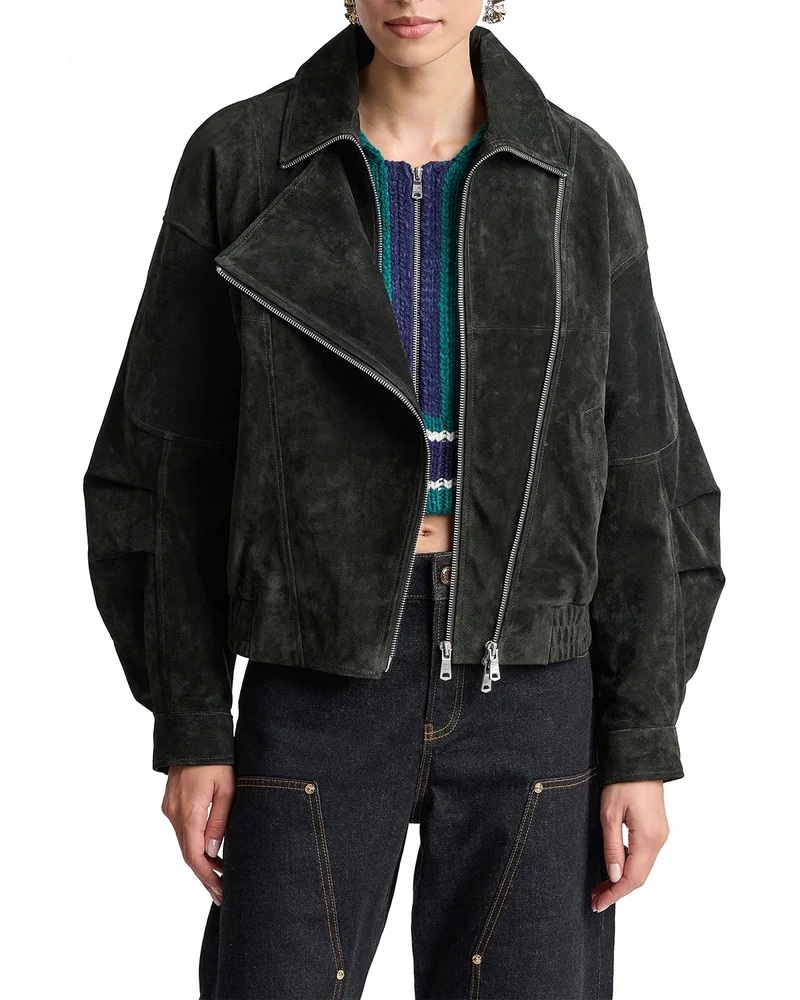 Suede Layered Bomber Jacket