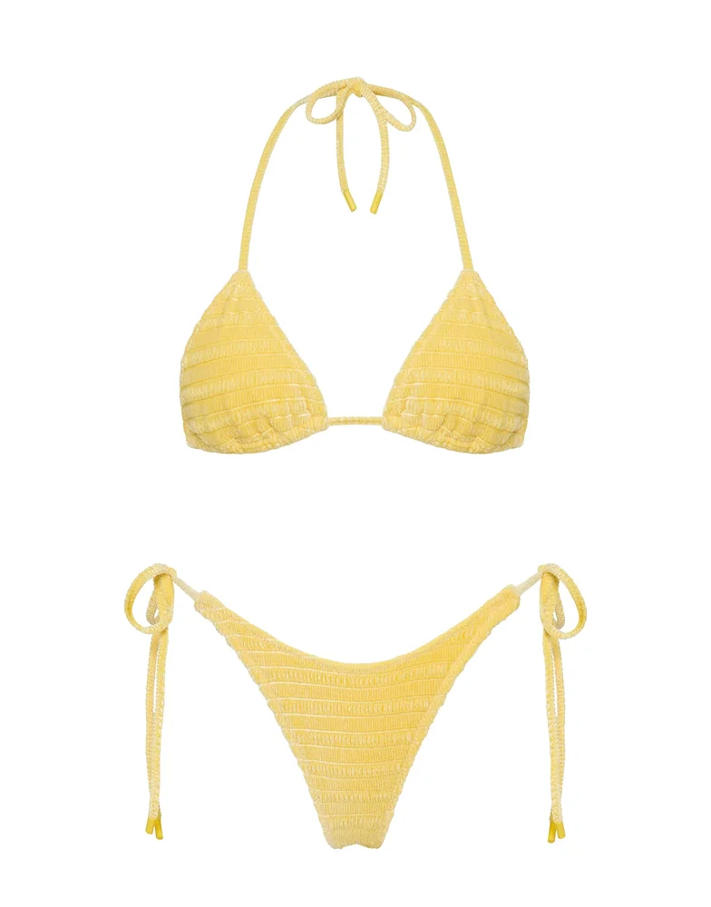 Vinca Maca Yellow Velvet Triangle Bikini Set