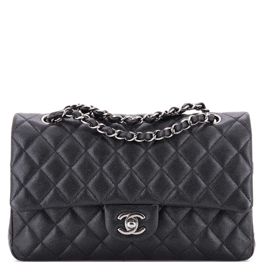 Pre-Owned Chanel Classic Double Flap Bag Quilted Iridescent Caviar Medium