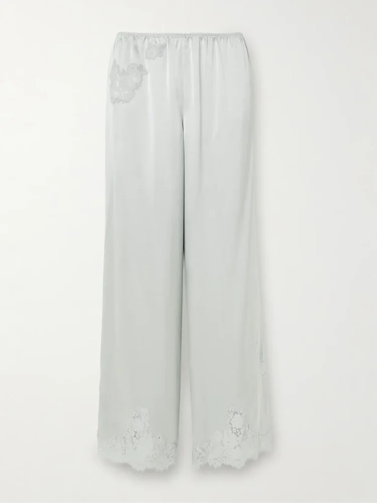 lavon lace trimmed silk satin wide leg pants