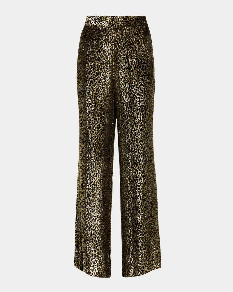 Vreeland Leopard Velvet Straight-Leg Trousers