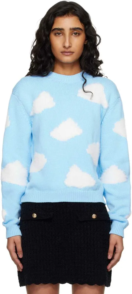 Blue Organic Cotton Blend Archive Cloud Sweater