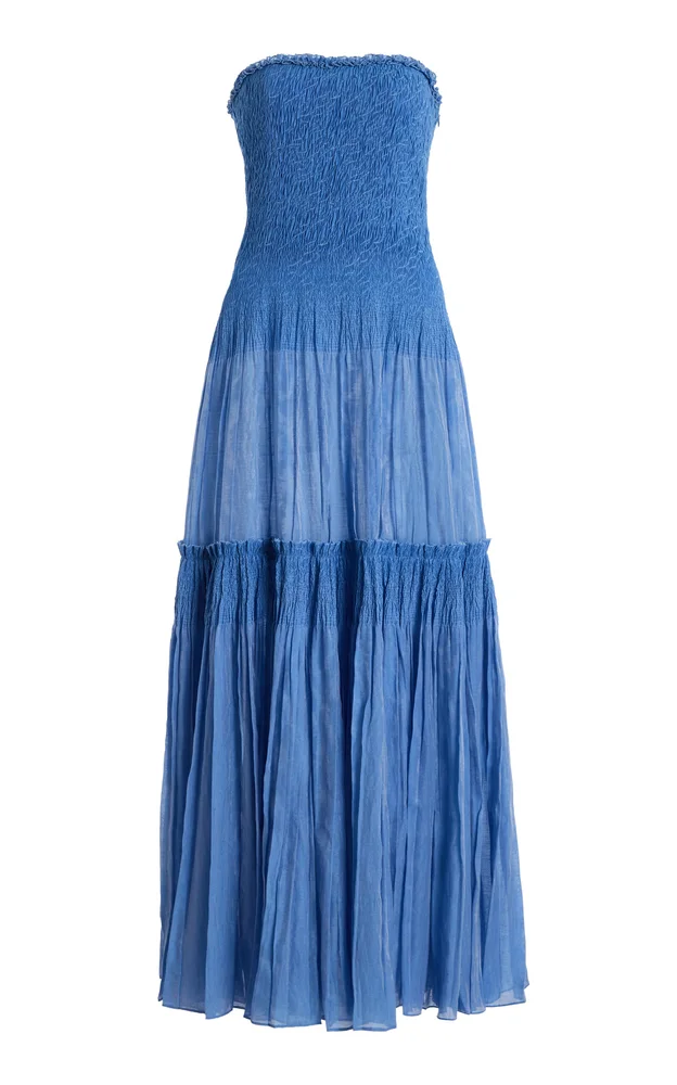 Nora Smocked Cotton-Silk Blend Maxi Dress