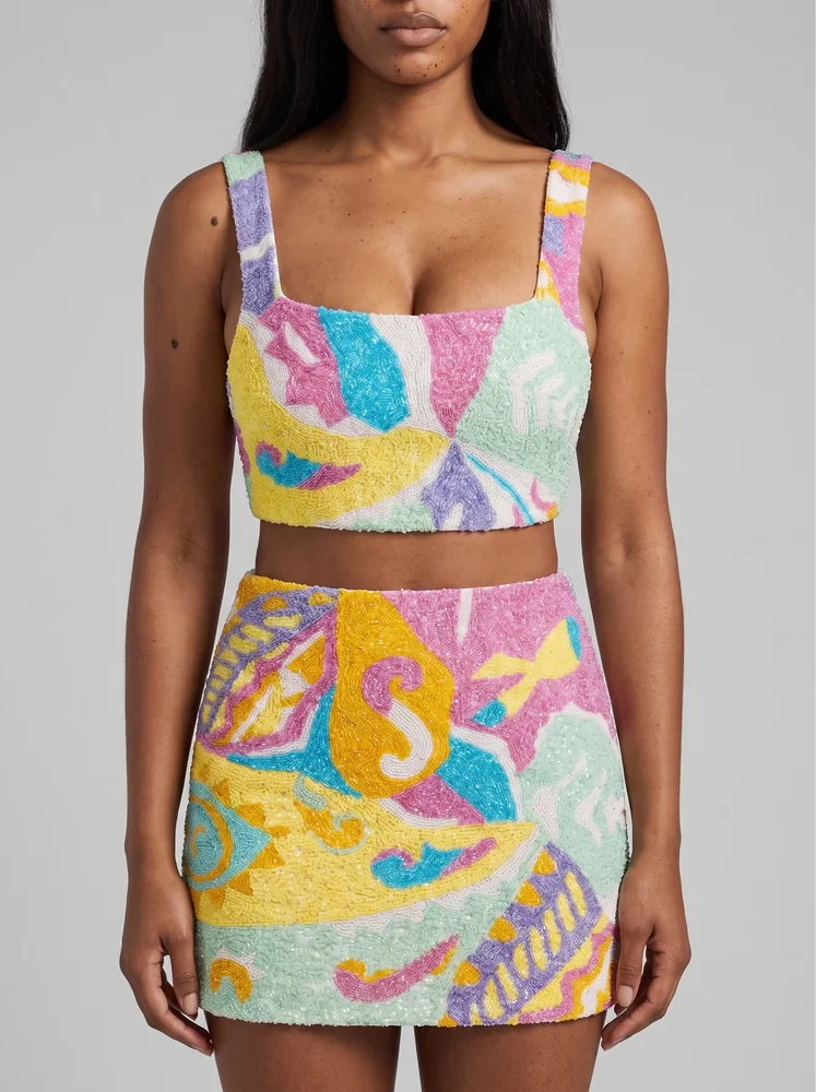 South Beach Azure Multi Colour Hand Beaded Co-ord