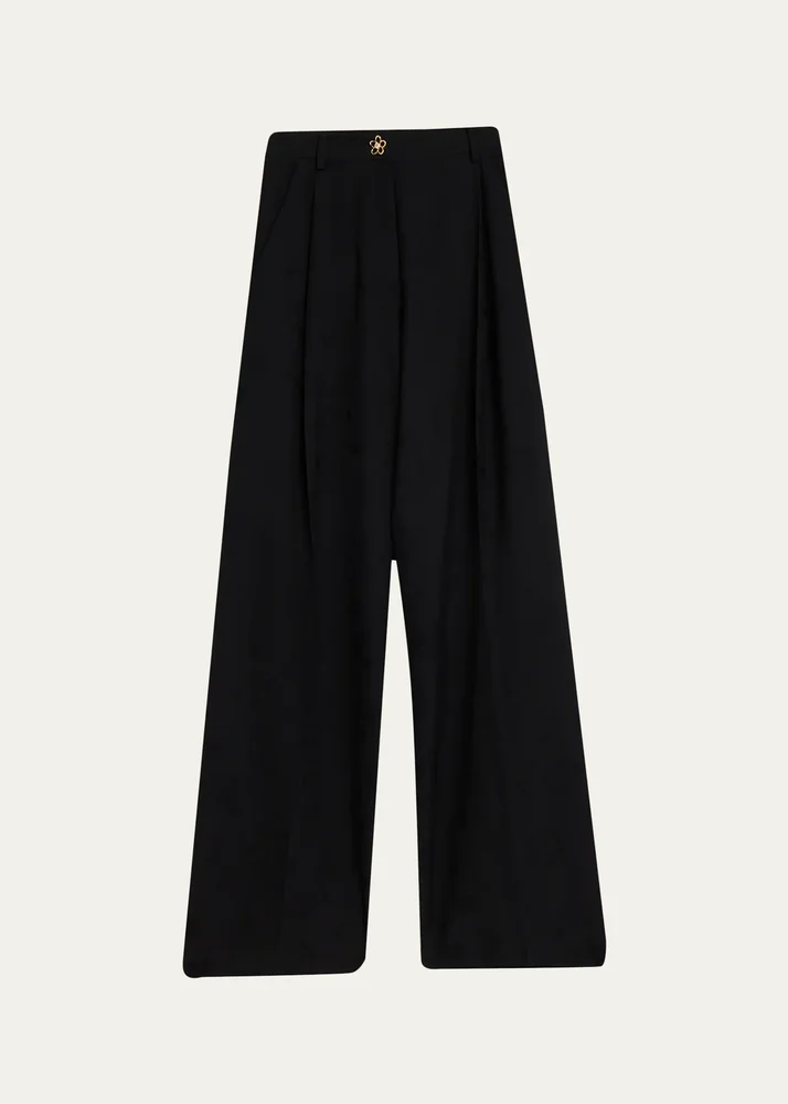 Floral Wool Jacquard Wide-Leg Pants