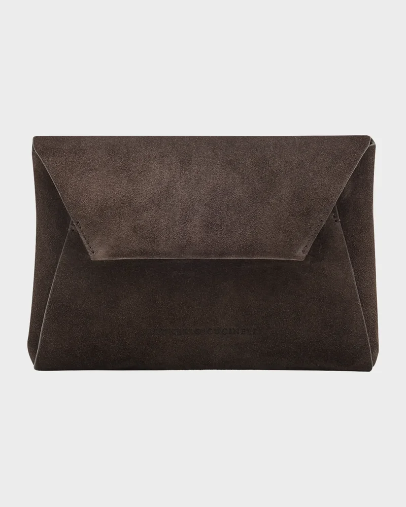 Suede Envelope Flap Clutch Bag