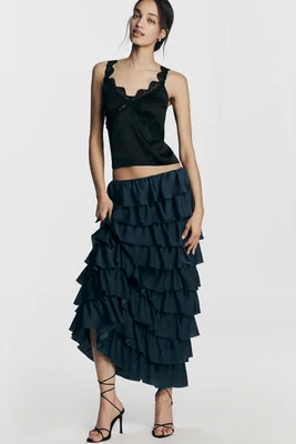 By Anthropologie Tiered Silky Maxi Skirt