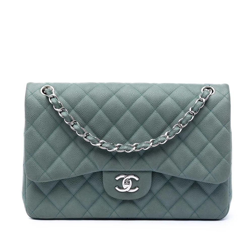 Pre-Owned Chanel Classic Double Flap Bag Quilted Matte Caviar Jumbo