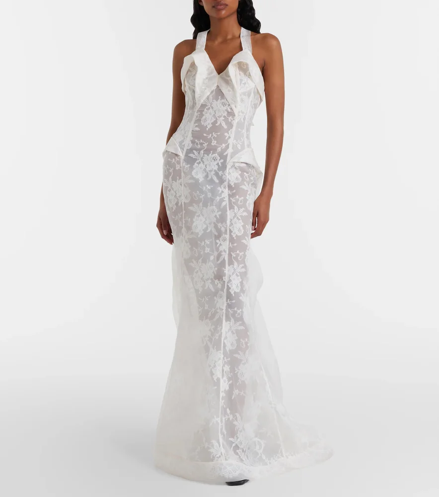 Sheer silk lace gown