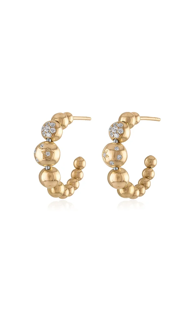 Small 14K Yellow Gold Diamond Hoop Earrings