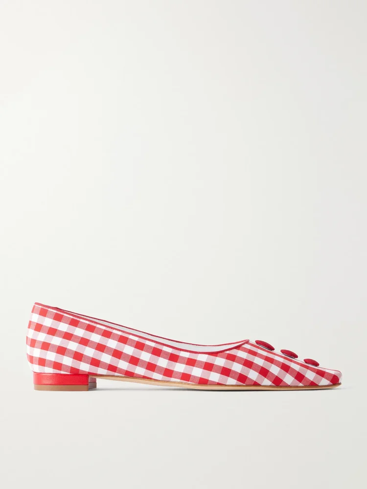 Alexa embellished gingham woven ballet flats