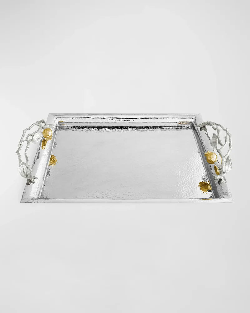 Pomegranate Silver & Gold Serving Tray with 24K Goldplate