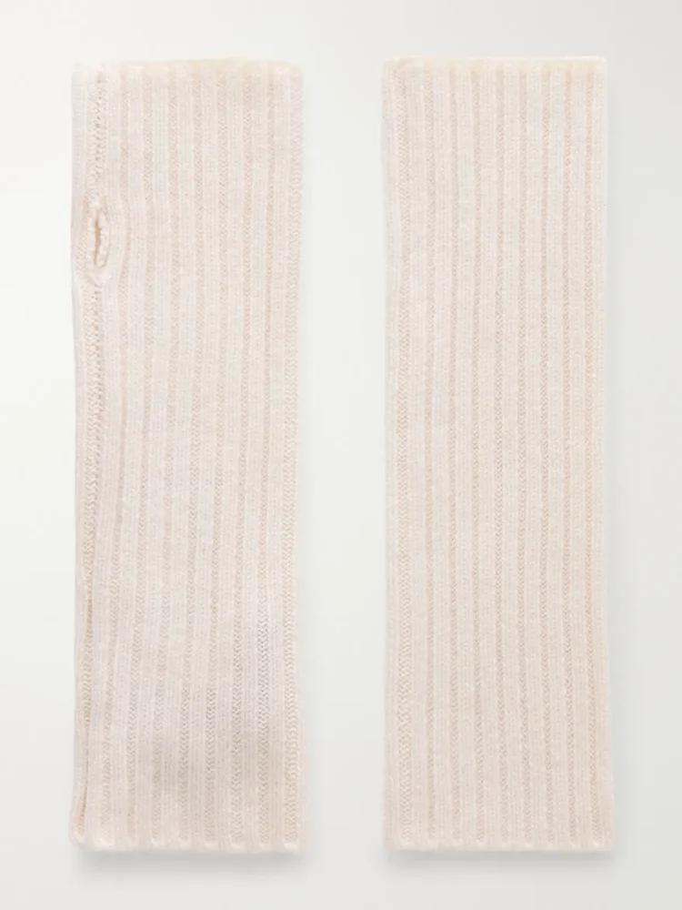 Ribbed cashmere fingerless mittens