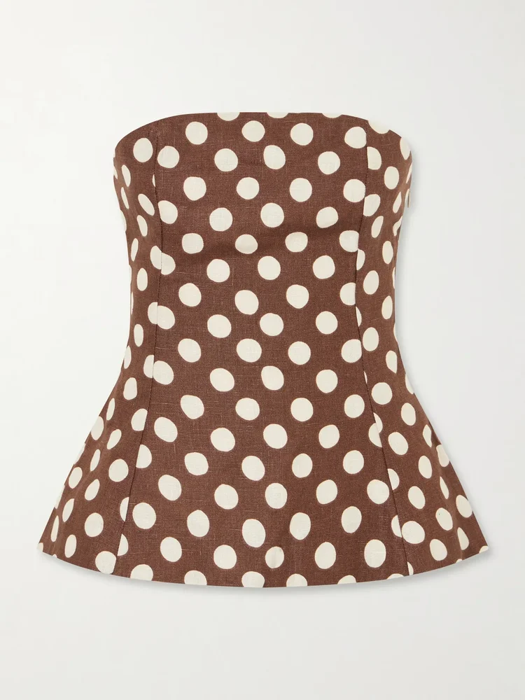 Petro strapless polka-dot linen top