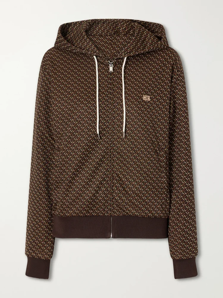 Logo-embroidered jacquard-knit zip-up hoodie
