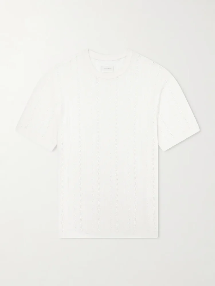 Striped Pointelle-Knit Merino Wool T-Shirt