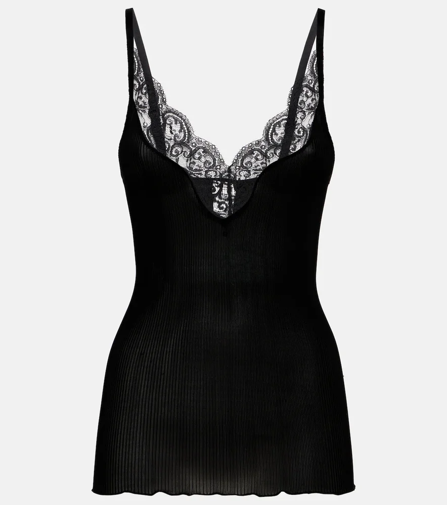 Lace-trimmed silk tank top