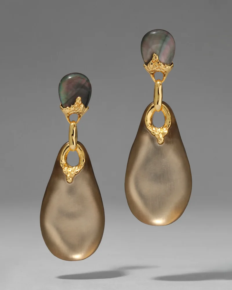 alexisbittar.com Lucite Brutalist Large Drop Post Earring- Warm Grey