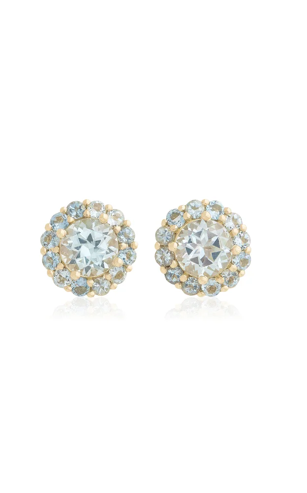 18K Yellow Gold Small Topaz and Aquamarine Earrings