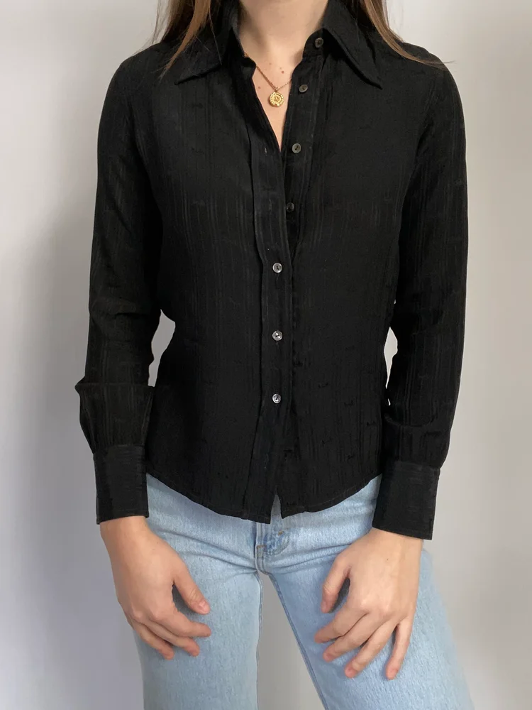 Celine Logo Silk Long Sleeve Size S/M