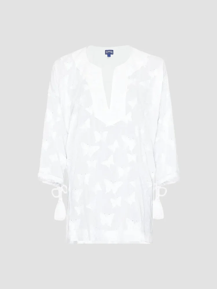 Butterfly-Embroidered Swim Cover-Up Minidress