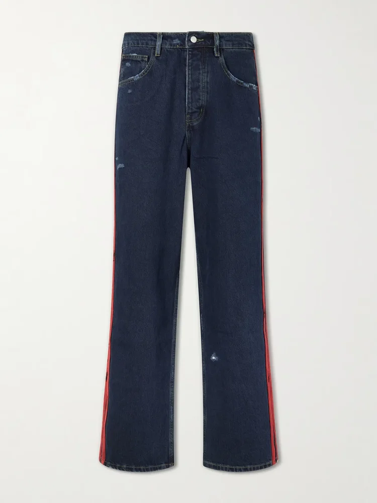 Destroyed Wide-Leg Striped Jeans