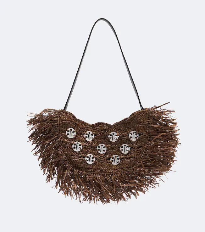 Sac A Main fringed raffia top-handle bag