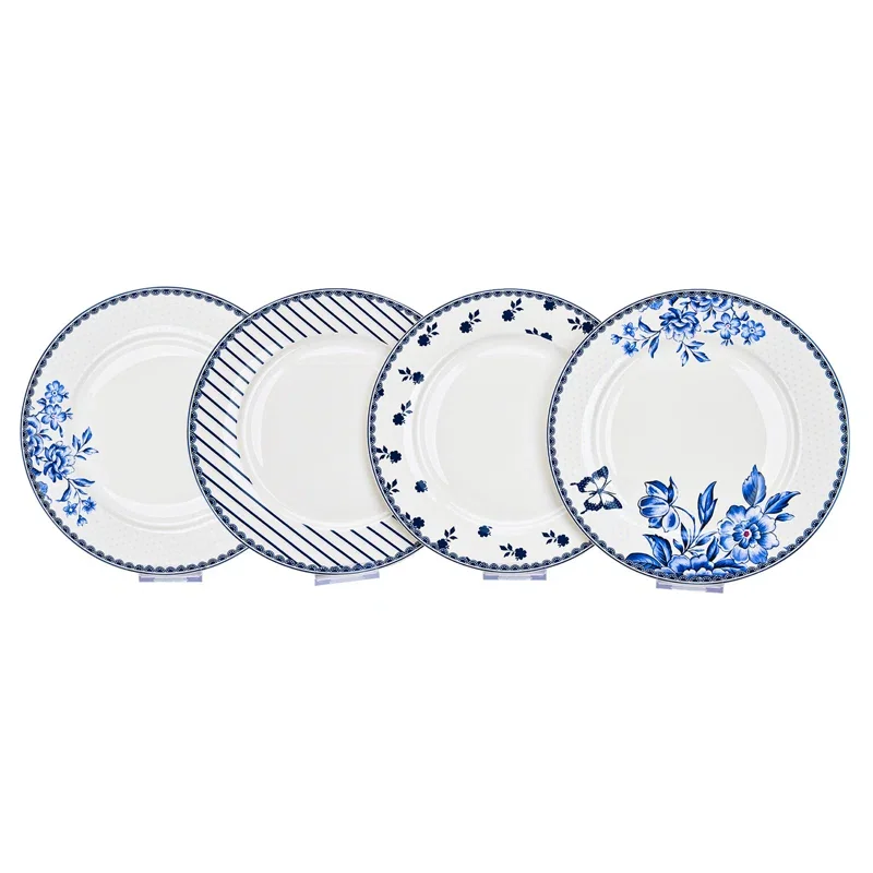 Vintage Indigo Bone China Dinner Plate, Set of 4