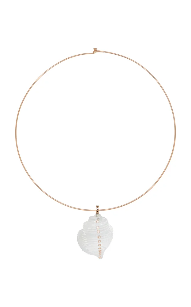 Quartz, Shell, and Diamond 18K Gold Necklace