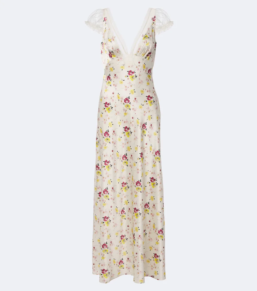 Corelia lace-trimmed silk satin maxi dress