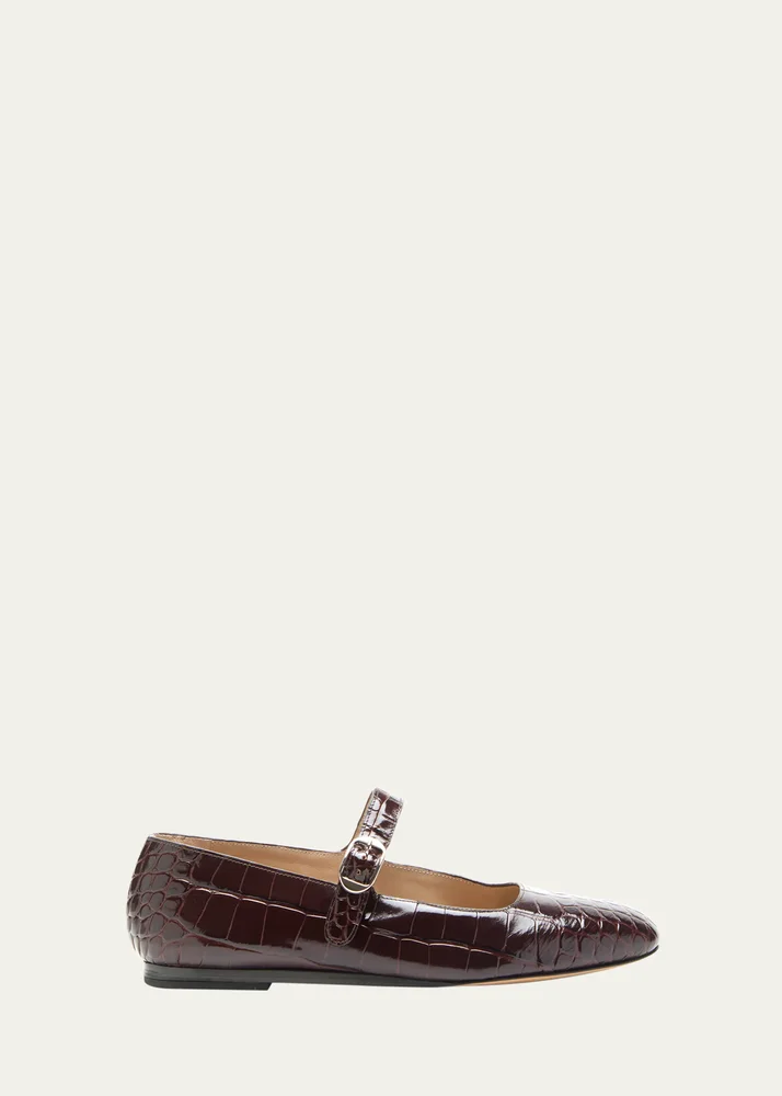 Croc-Effect Leather Mary Jane Ballerina Flats
