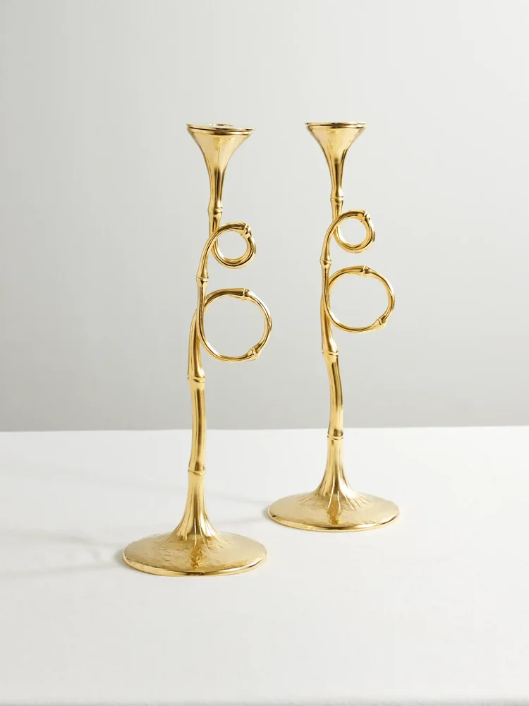 Evoca set of two gold-plated candlesticks