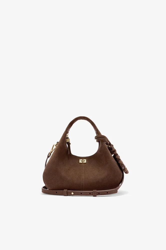Brown Suede Mini Hobo Bag