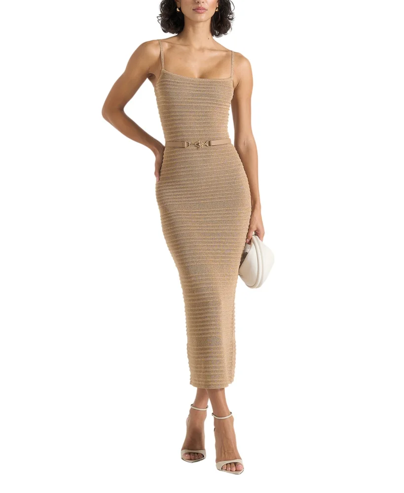 Danika Metallic Rib Knit Belted Midi Dress