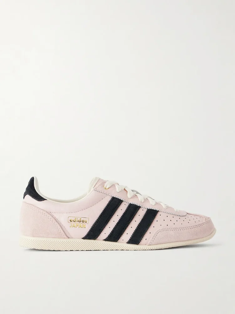 Japan lace-up suede-trimmed leather sneakers