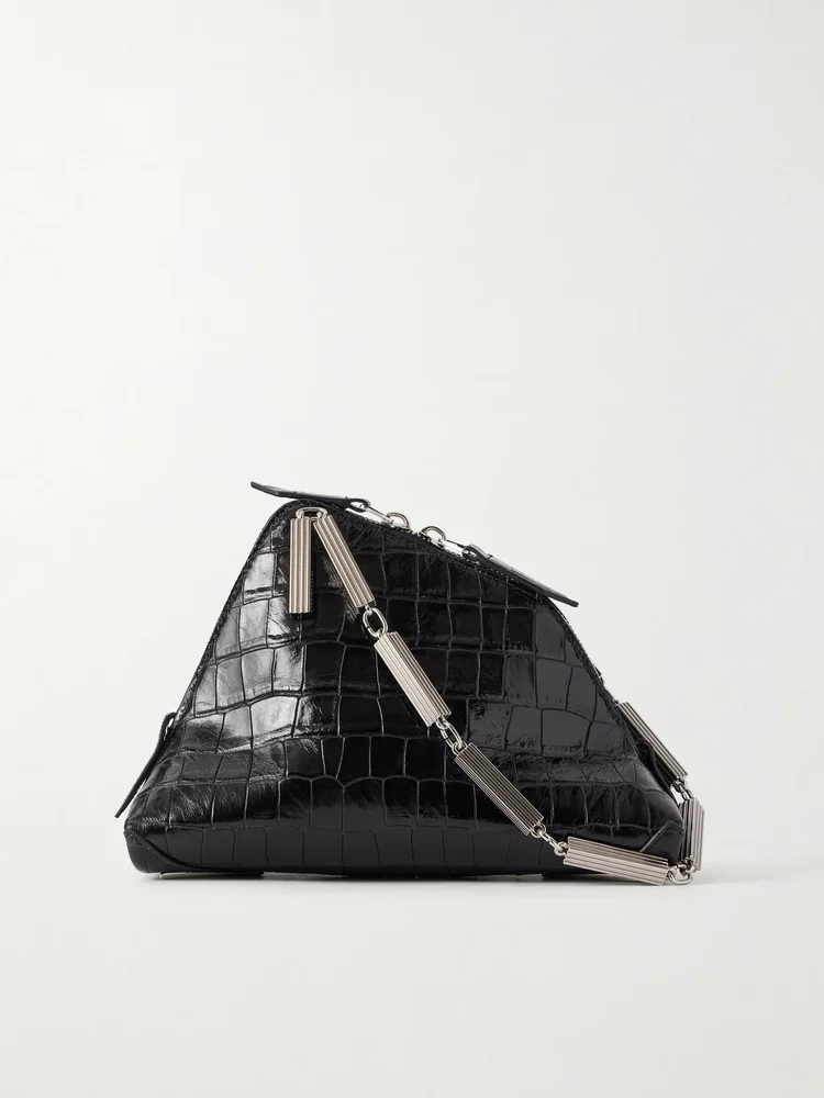 La Scala asymmetric croc-effect leather clutch