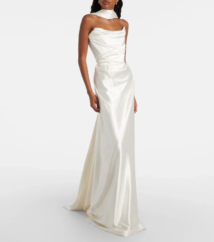 Vixen scarf-detail draped silk-blend gown