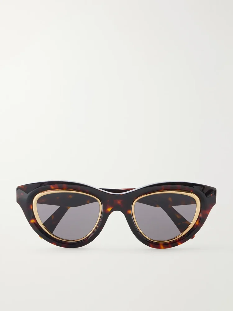 Anagram cat-eye tortoiseshell acetate and gold-tone sunglasses
