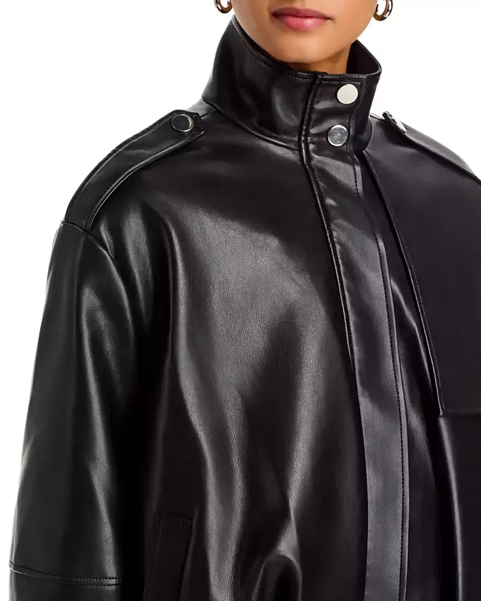 Alyssa Faux Leather Funnel Neck Bomber Jacket