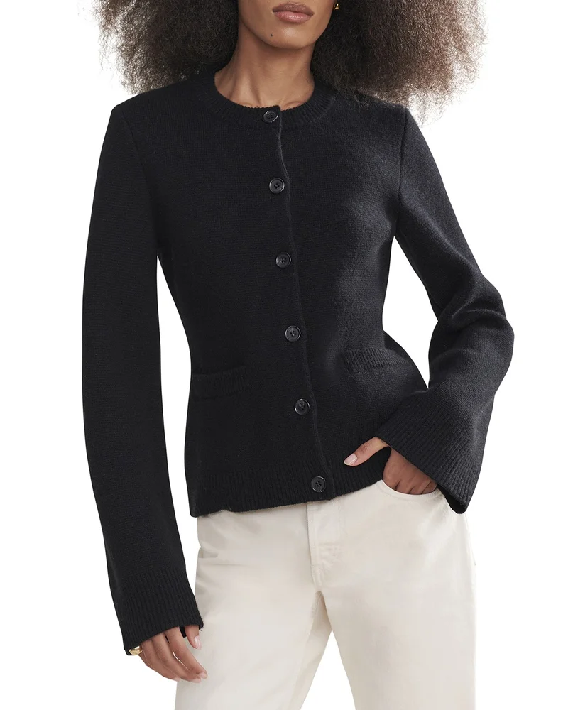 Cooper Wool Blend Crewneck Cardigan Sweater