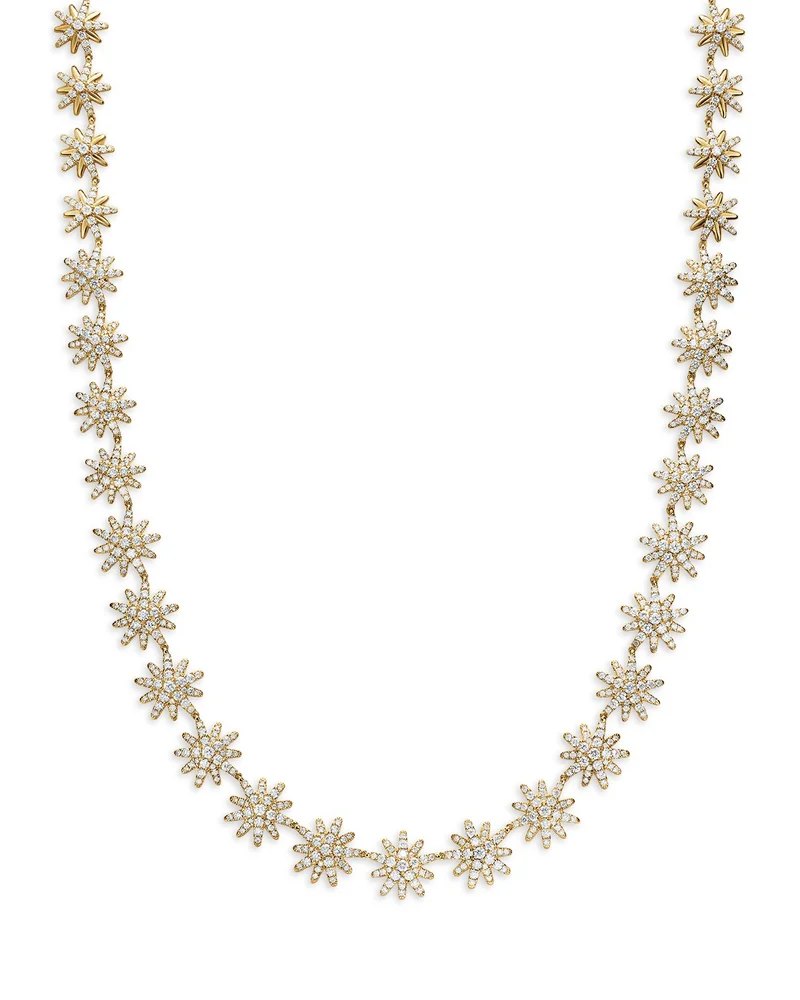Starburst Tennis Necklace in 18K Yellow Gold with Diamonds, 12.5mm