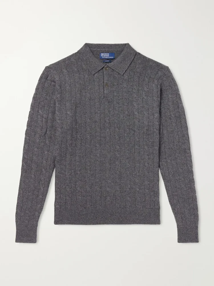 Cable-Knit Cashmere Polo Sweater