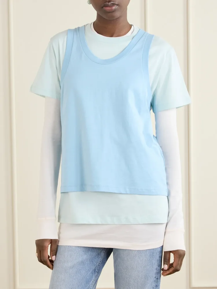 Layered cotton-jersey T-shirt