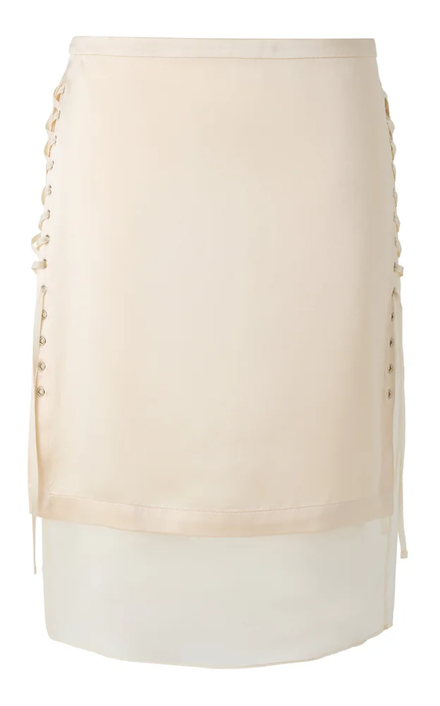 Exclusive Overlay Lace-Up Silk Midi Skirt