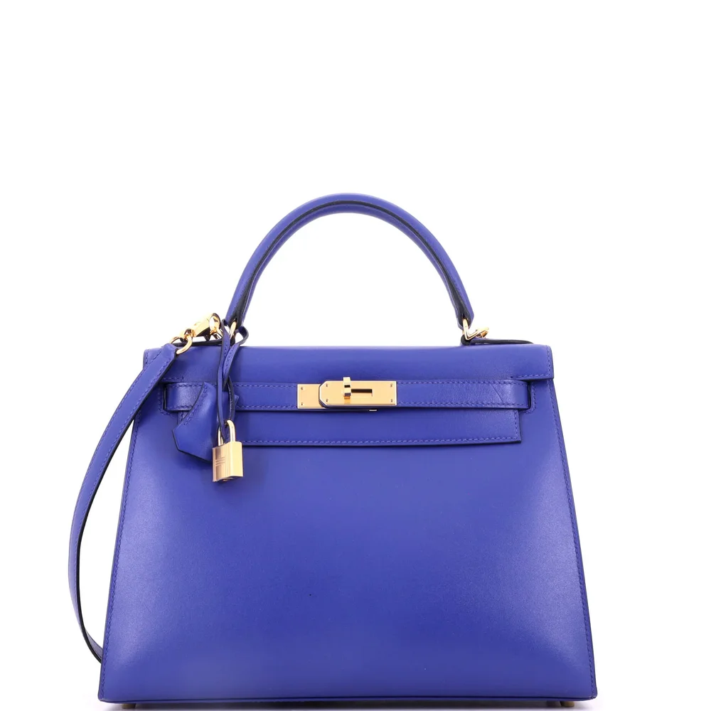 Pre-Owned Kelly Handbag Bleu Electrique Tadelakt with Gold Hardware 28