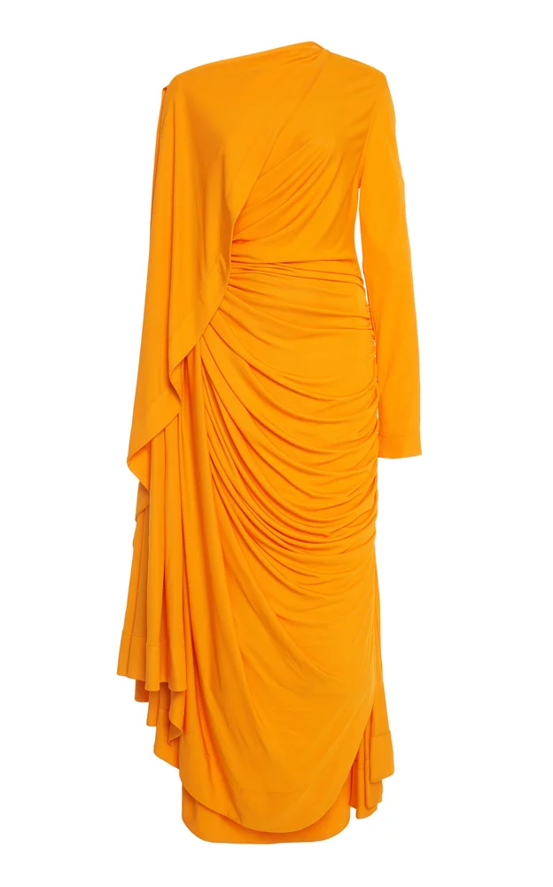 Asymmetric Draped Jersey Midi Dress